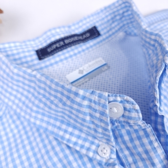 Columbia Blue White Check Super Bonehead Long Sleeve Outdoor Shirt Size XL - Picture 2 of 6